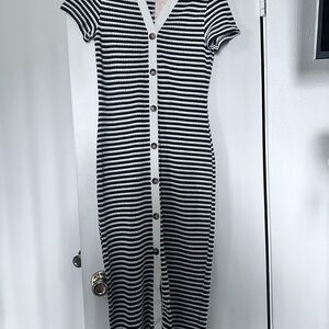 Striped Black and White Button-Down Dress